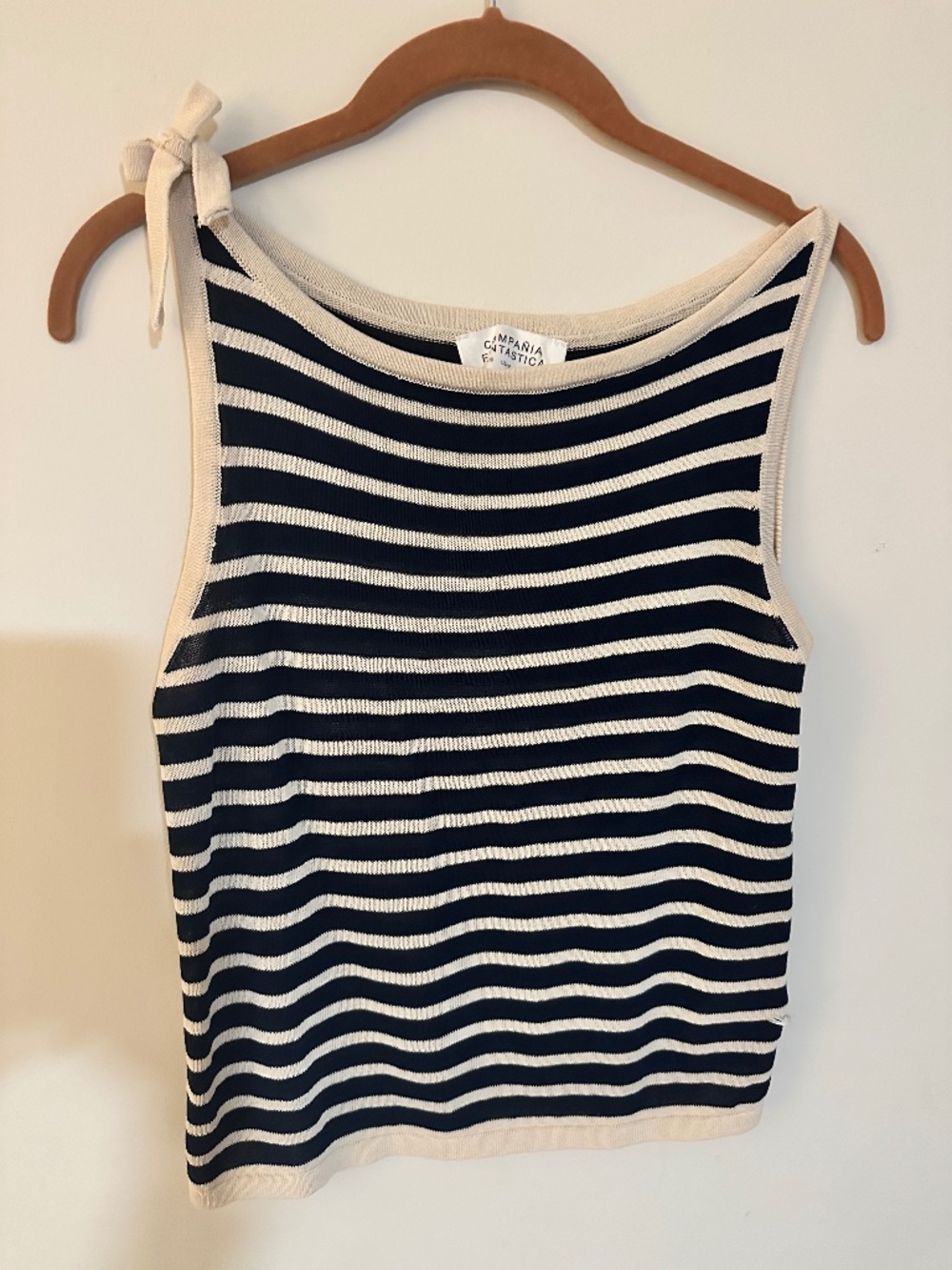 Compania Fantastica Navy Blue / Beige Stripe Sleeveless Fine Knit Top SMALL